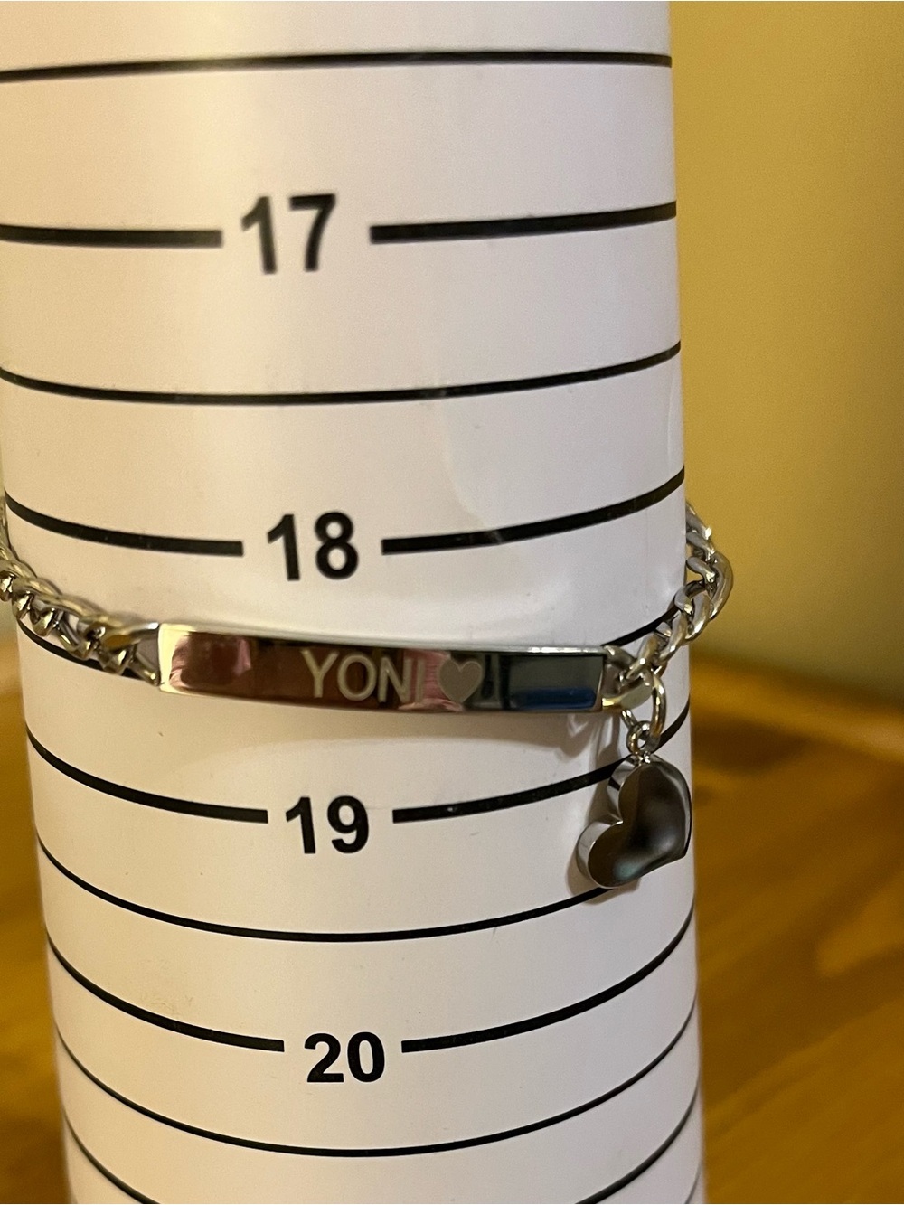 Engraved Silver "YONI" ID Bracelet with Heart Charm